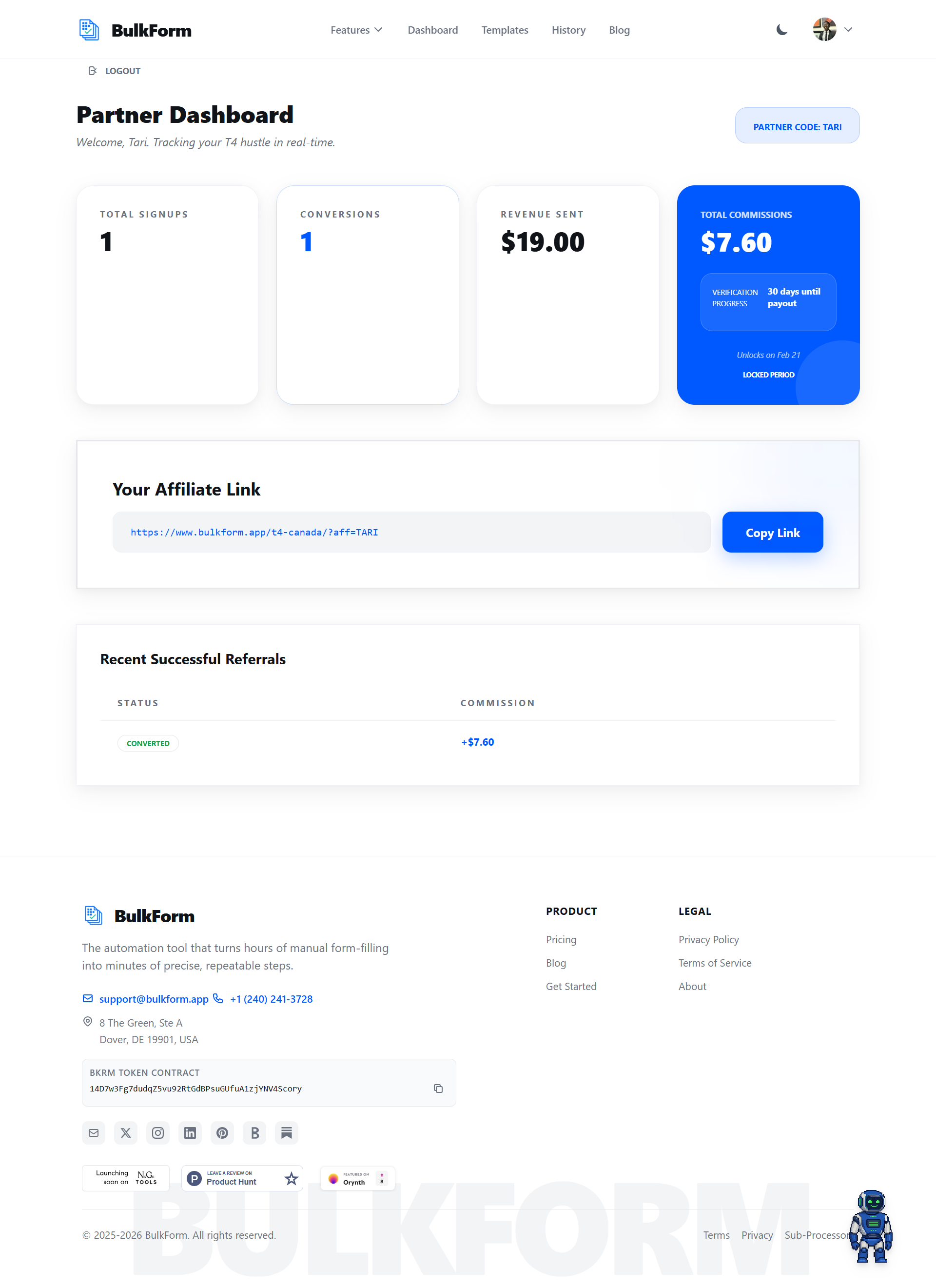 BulkForm Partner Dashboard