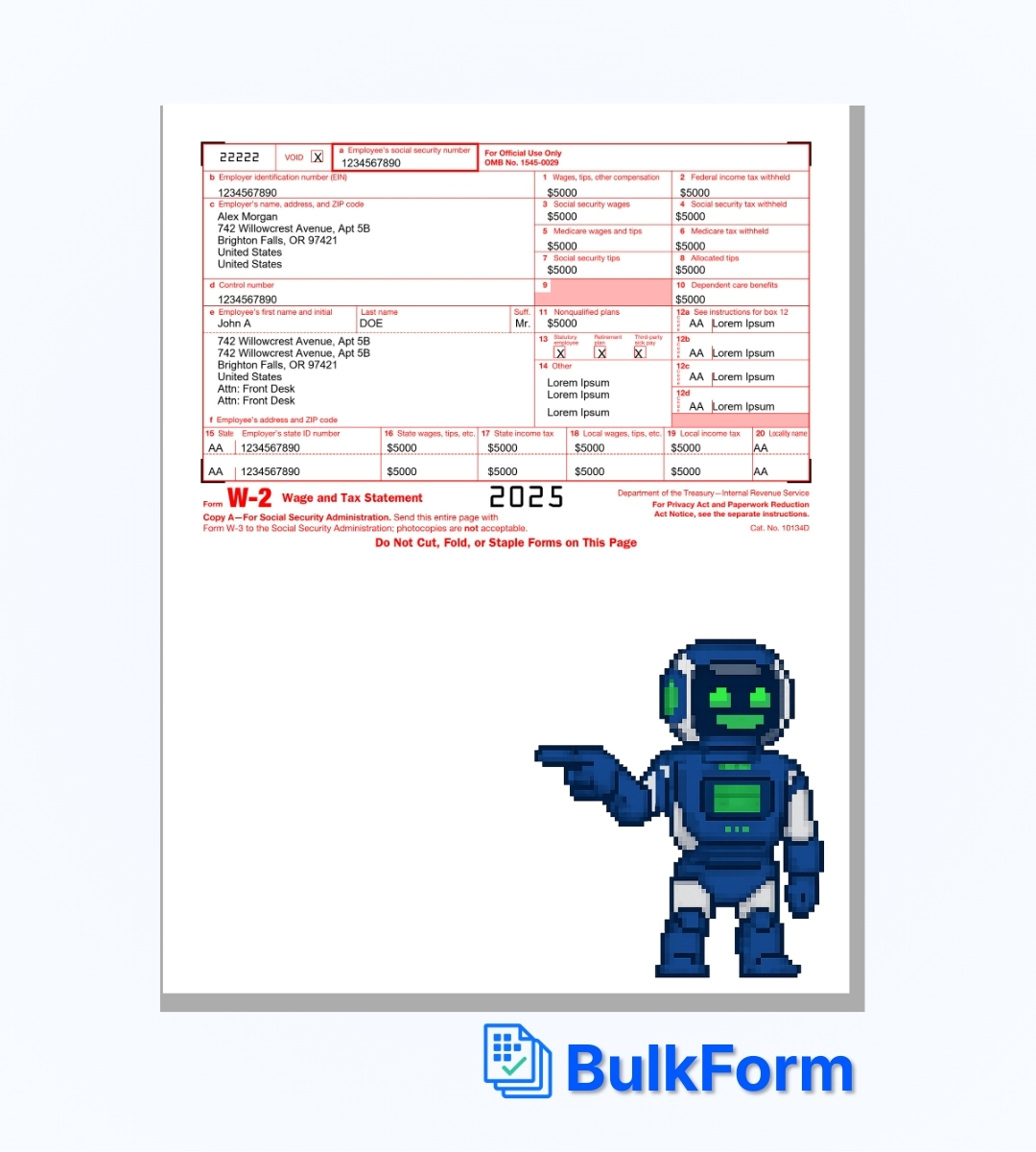 Official W2 Form Template
