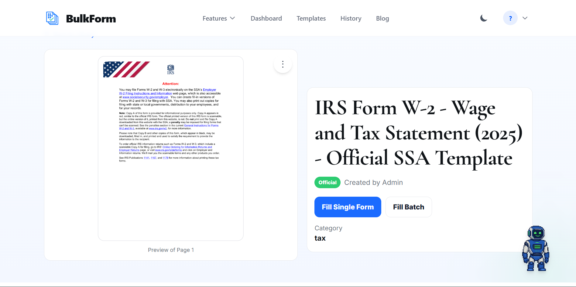 IRS Form W-2 template in BulkForm